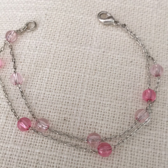 Jewelry - Delicate vintage silver chain pink beaded bracelet